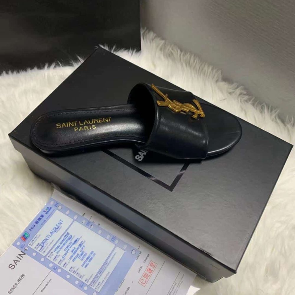 Sa1nt Lau*nt Logo Slippers Black