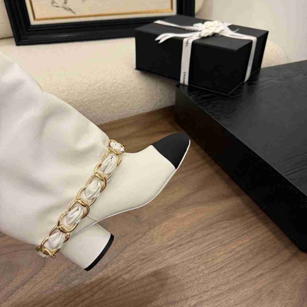 [S*per Vip 1:1] Ch**el High Boots Leather And Grosgrain White G46677 B21755 U3294