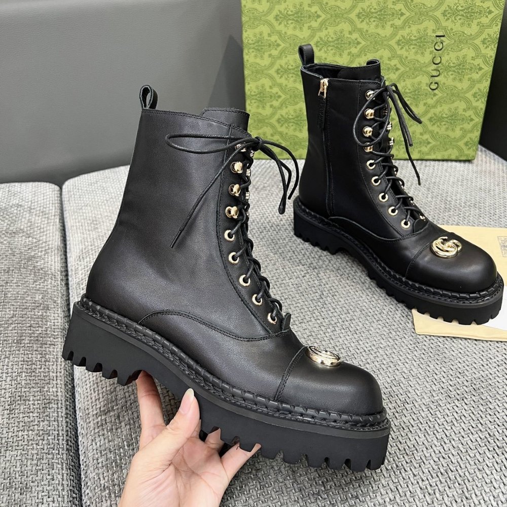 Gvc*1 Women Lace Up Ankle Boot With Gg Black 836050 Aadgl 1000