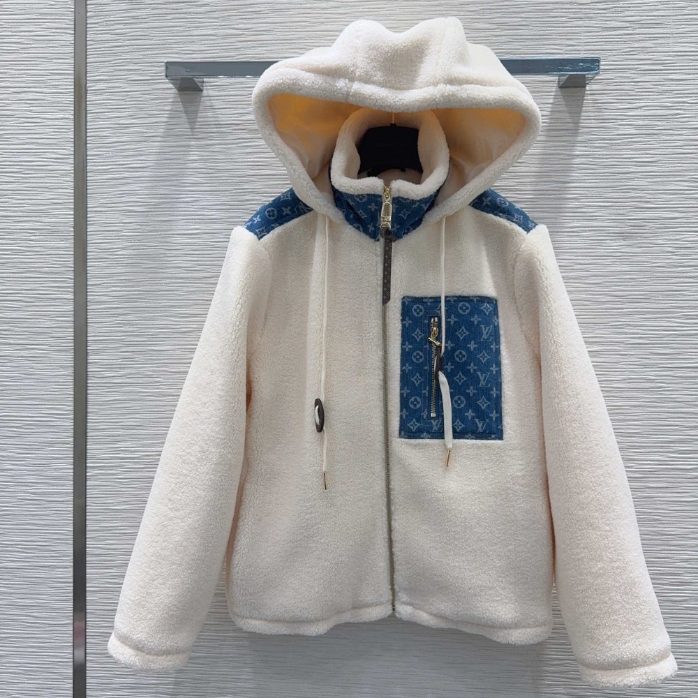 L0vis Vvtt0n Monogram Accent Fleece Jacket Beige 1Aiqqj