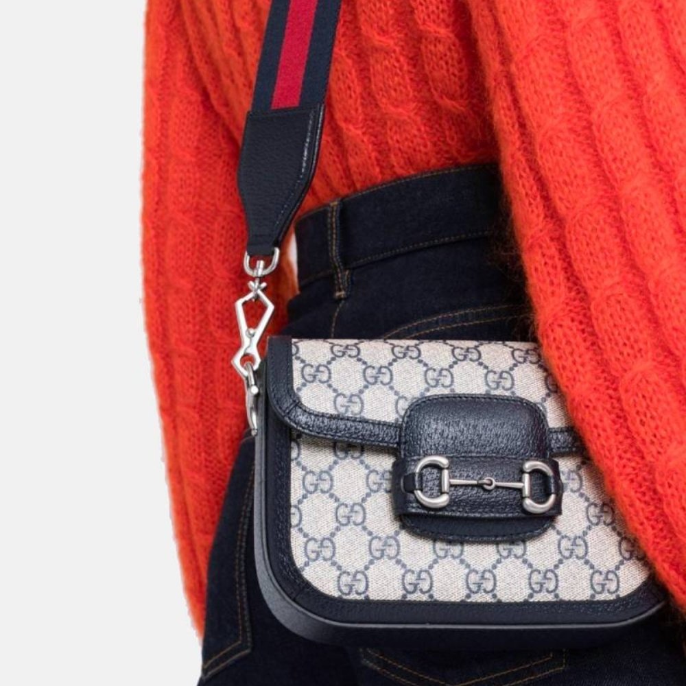 Gvc*1 Horsebit 1955 Small Shoulder Bag GG Svp*me Canvas Navy Blue 20cm 658574 96IWN 4076