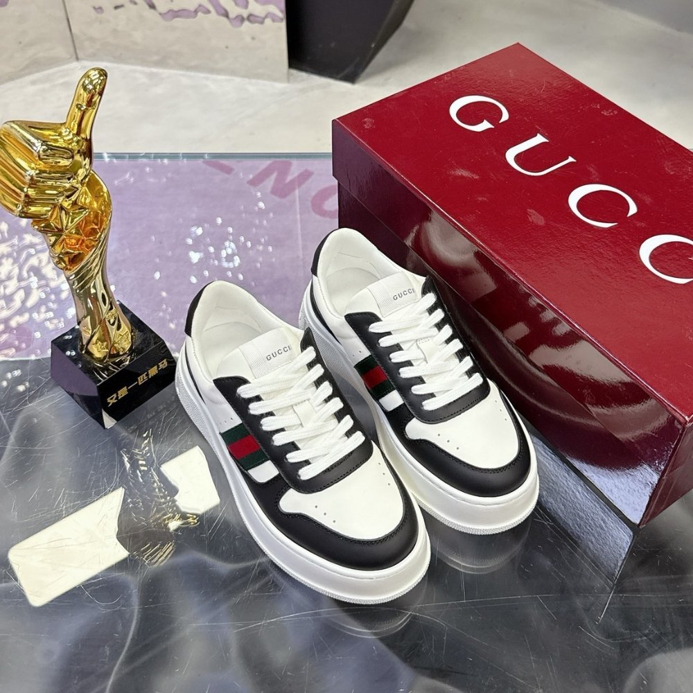 Gvc*1 Women Chunky Trainers Black And White Leather 848307 AAE0H 1097