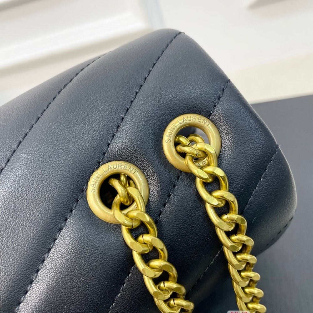 Sa1nt Lau*nt Loulou Medium Chain Bag In Matelassé Y Leather Black Gold 26Cm