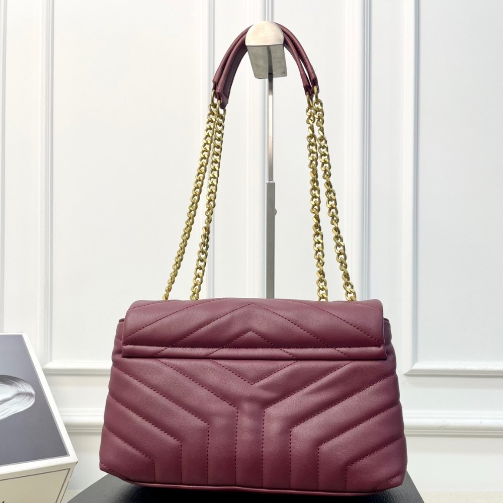 Sa1nt Lau*nt Loulou Medium Chain Bag In Matelassé Y Leather Burgundy Gold 26Cm