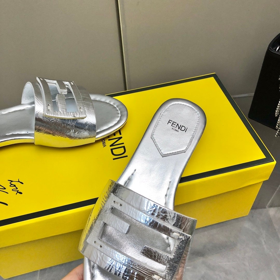 F**di Baguette Silver Nappa Leather Slides 8R8136Ai16F0Ge7