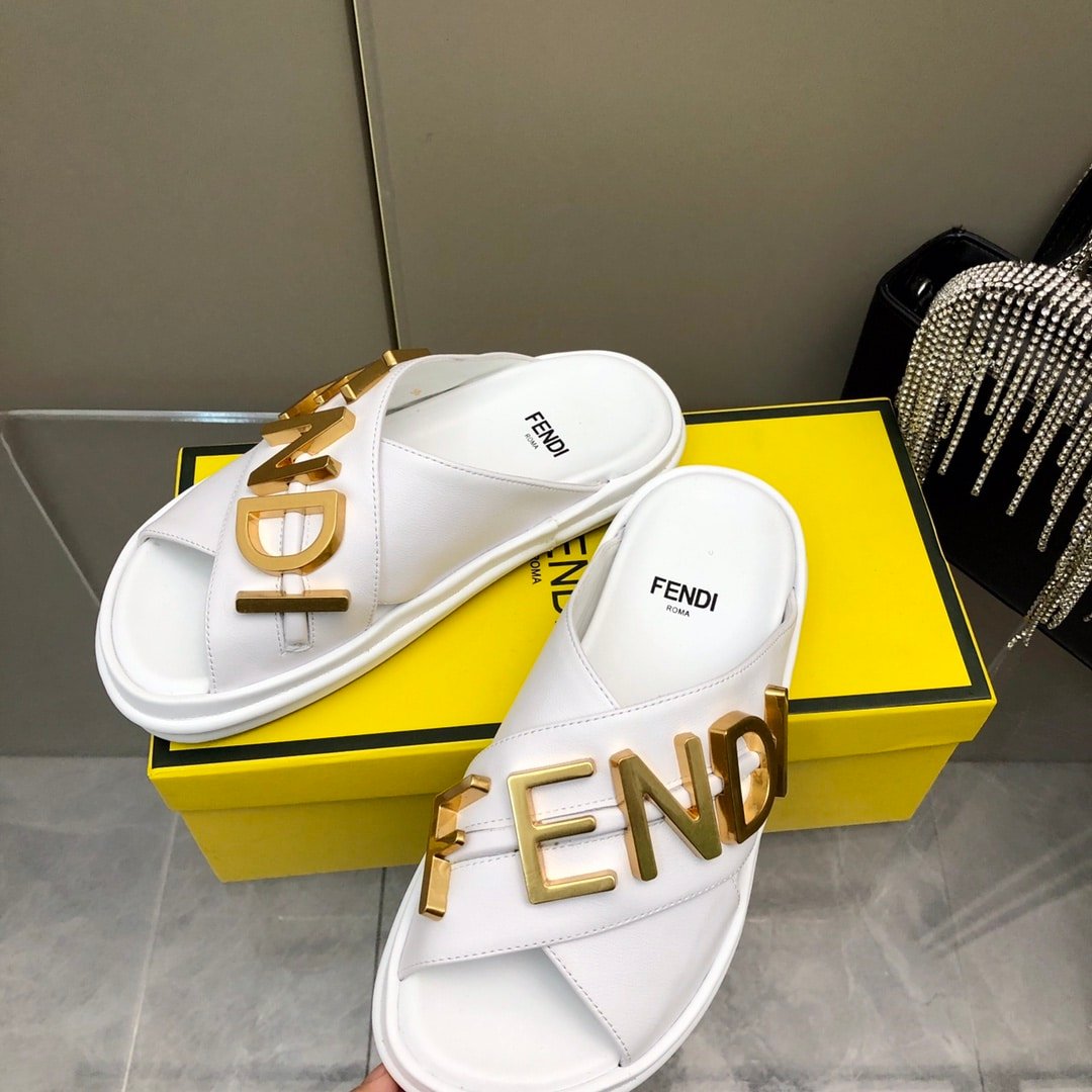 F**di F**digraphy Leather Slides White
