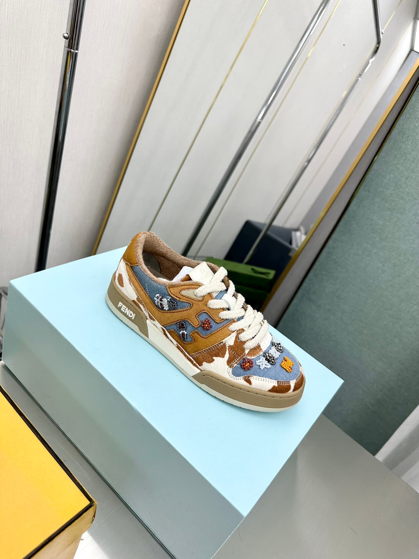 F**di Match Suede Low Tops Brown And Blue