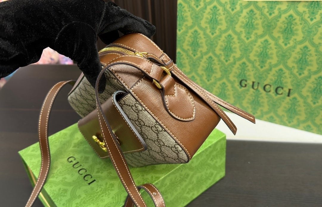 Gvc*1 Horsebit 1955 Small Shoulder Beige Ebony Gg Svp*me Canvas 22Cm