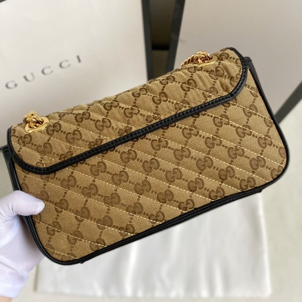 Gvc*1 Gg Marmont Shoulder Bag Beige Black 26Cm 443497 Hvkeg 9772