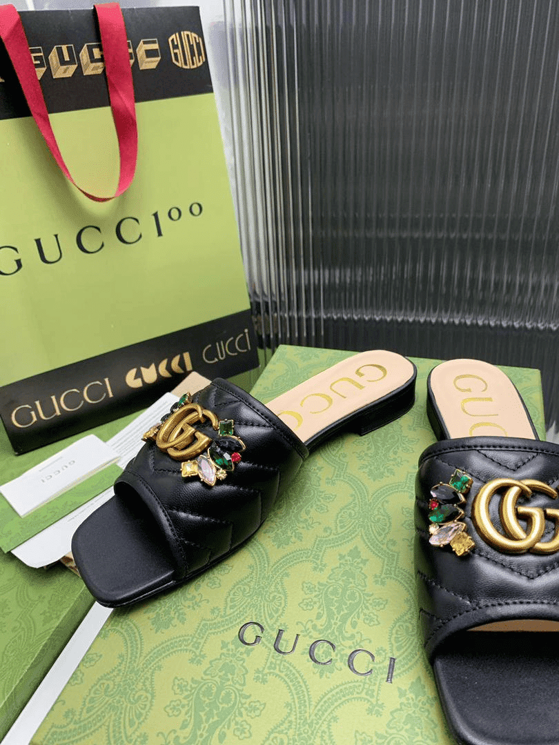 Gvc*1 Women Black Slipper ‎With Double G 655463