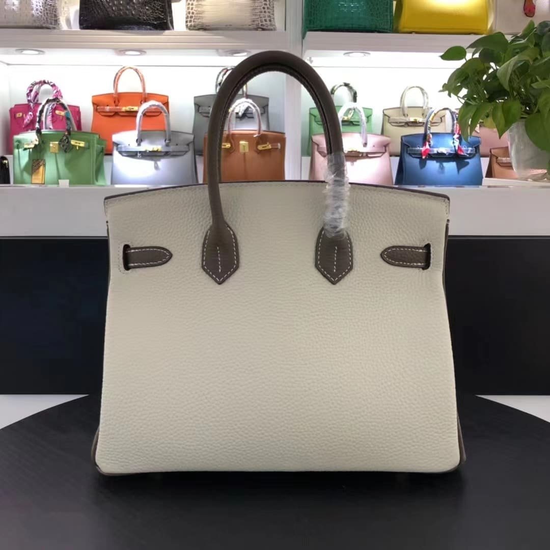 H**me5 Birkin 25 Togo Brushed Leather Gold Hardware Beige Grey 30Cm