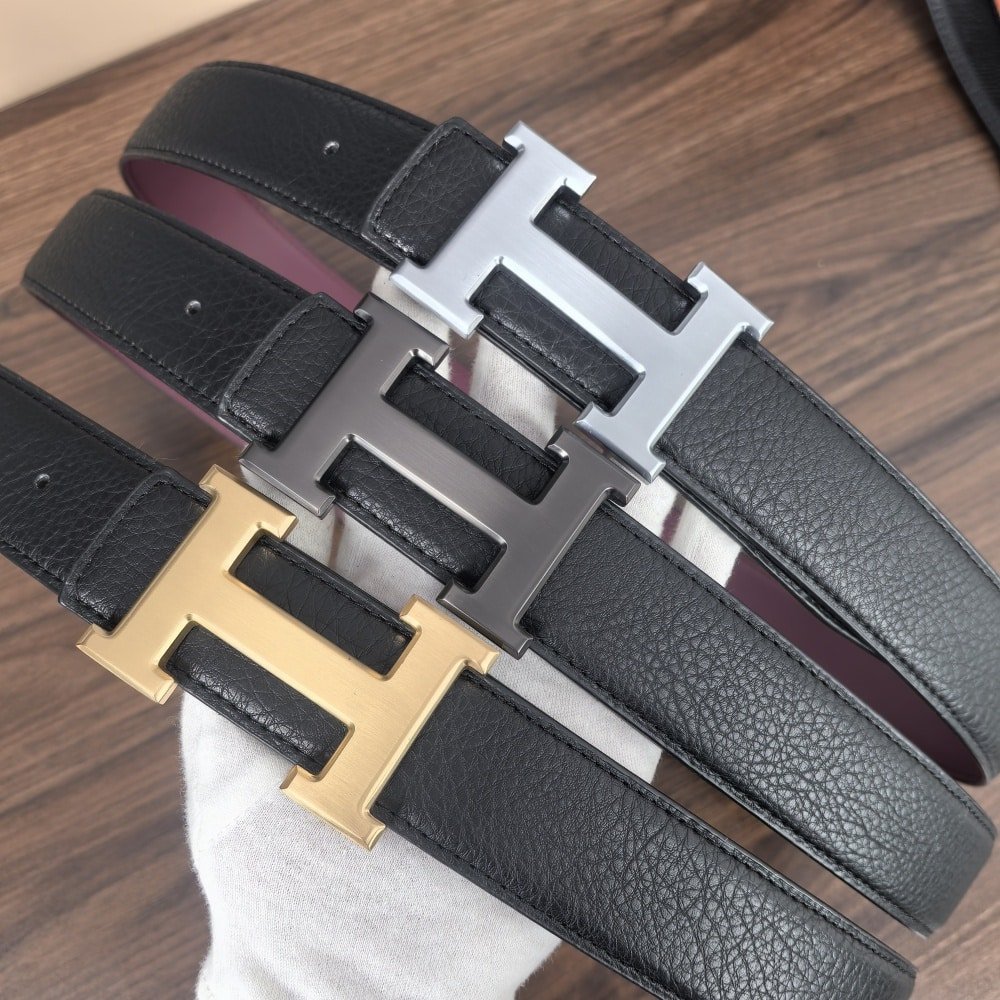 H**me5 H Reversible Leather Belt Black And Silver 25Mm
