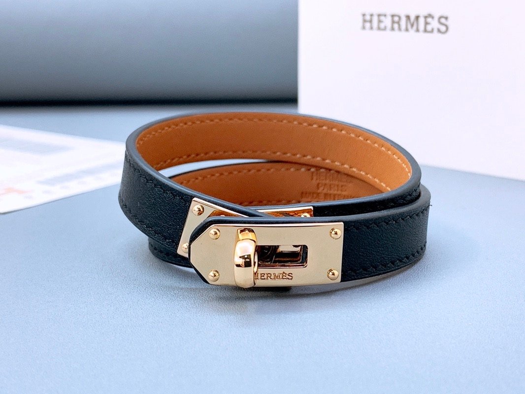 H**me5 Kelly Double Tour Bracelet Leather Black H068438Cd89T1