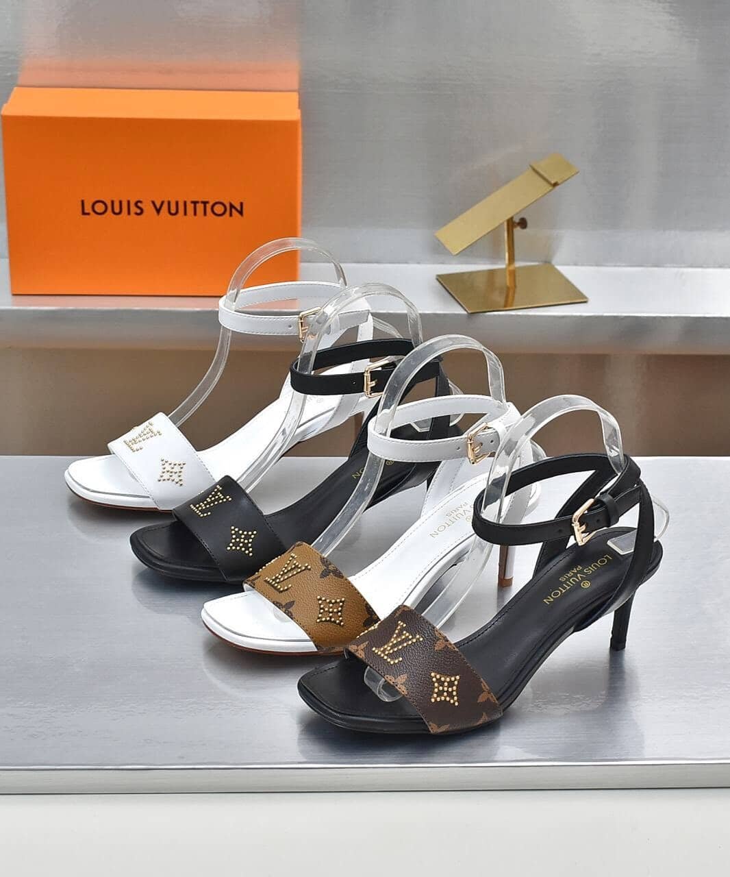 L0vis Vvtt0n Open Toe High Heel Sandals Black Monogram