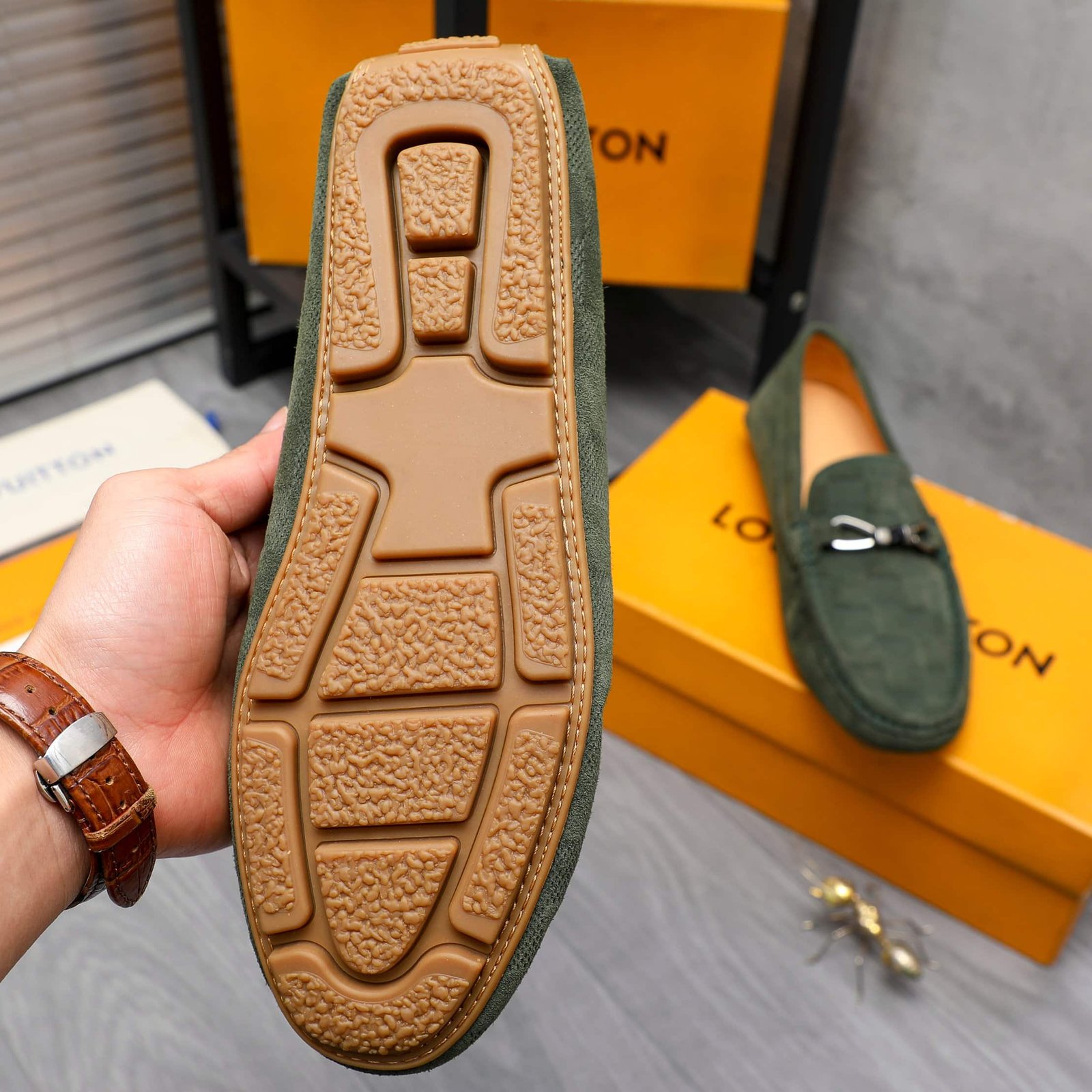 L0vis Vvtt0n Lv Damier Suede Leather Loafers In Dark Green