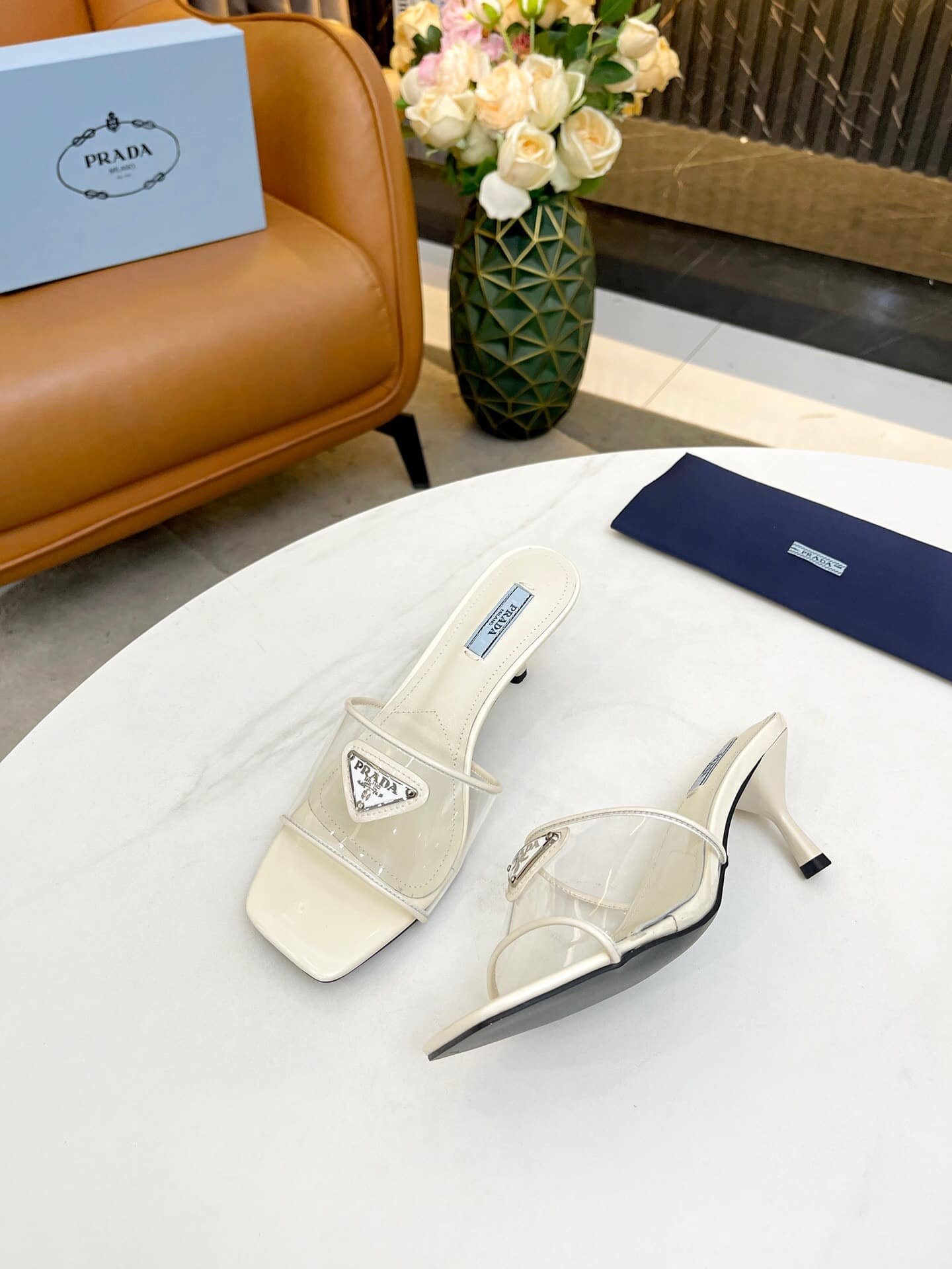 Pra*a Plexiglas And Patent Leather Sandals Cream 1Xx644 3N09 F0009 F 065
