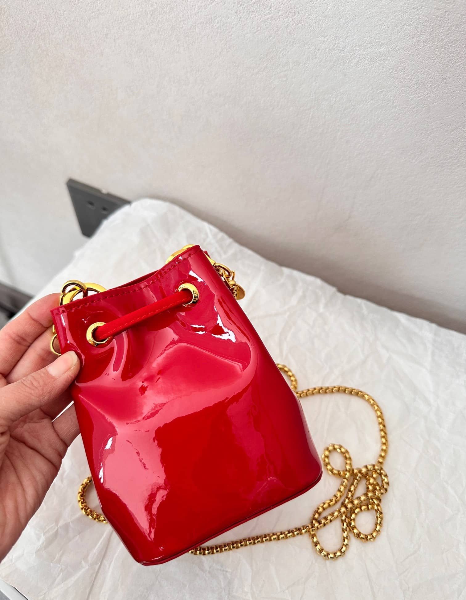 Pra*a Patent Leather Mini Pouch Red 14Cm 1Nr016 069 F0E06