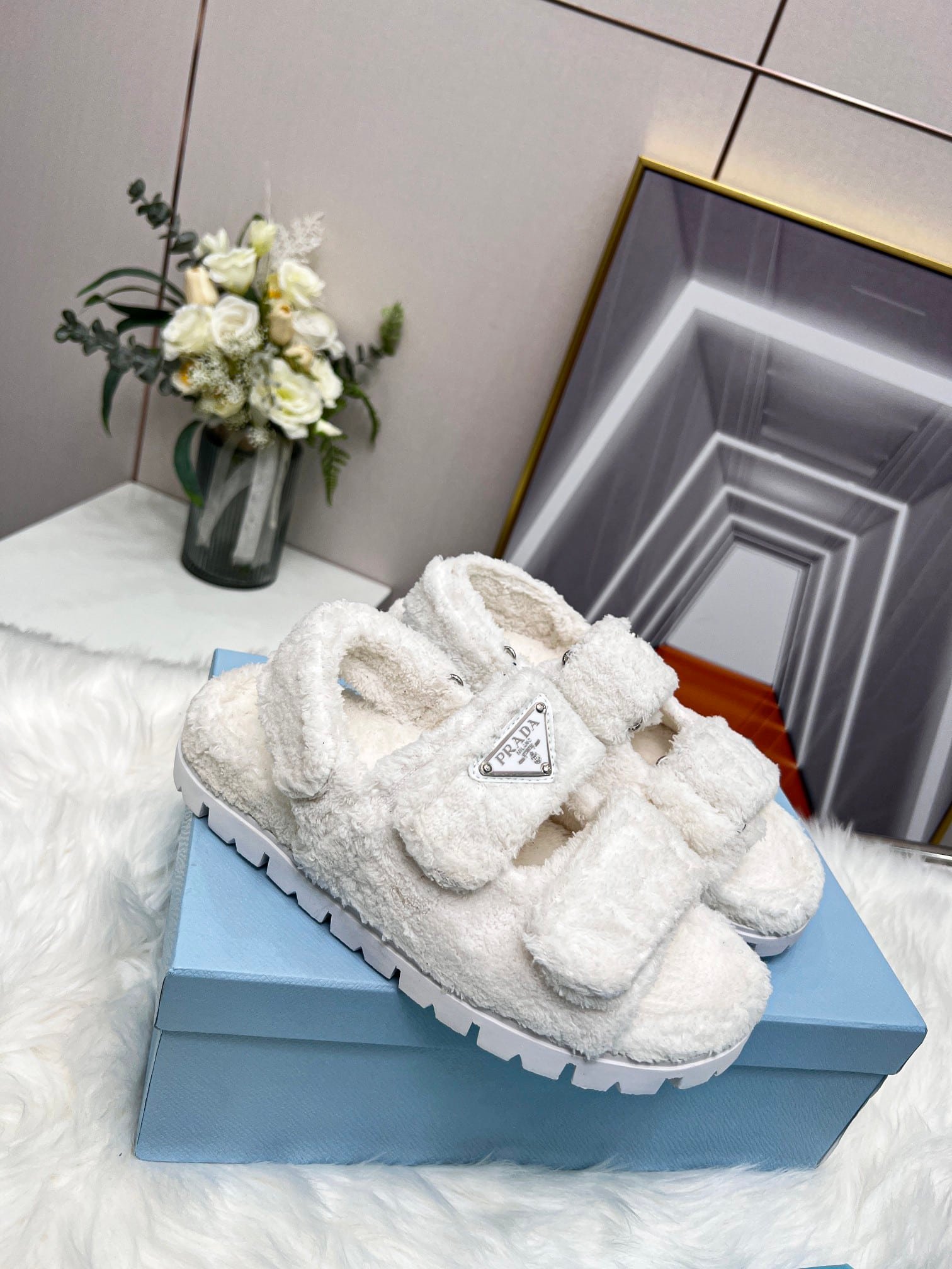 Pra*a White Terrycloth Sandals 1X737Mh39F0009Fd020