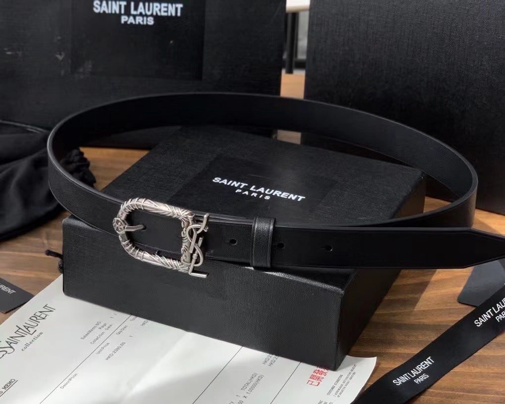 Sa1nt Lau*nt Monogram Celtic Leather Black And Silver Belt 0400017970125