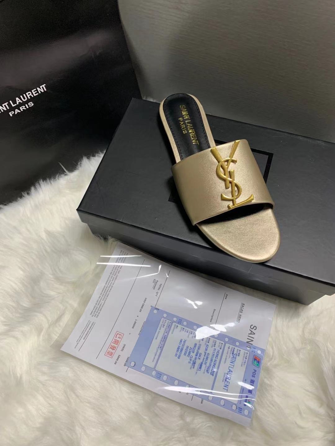 Sa1nt Lau*nt Logo Slippers Metallic