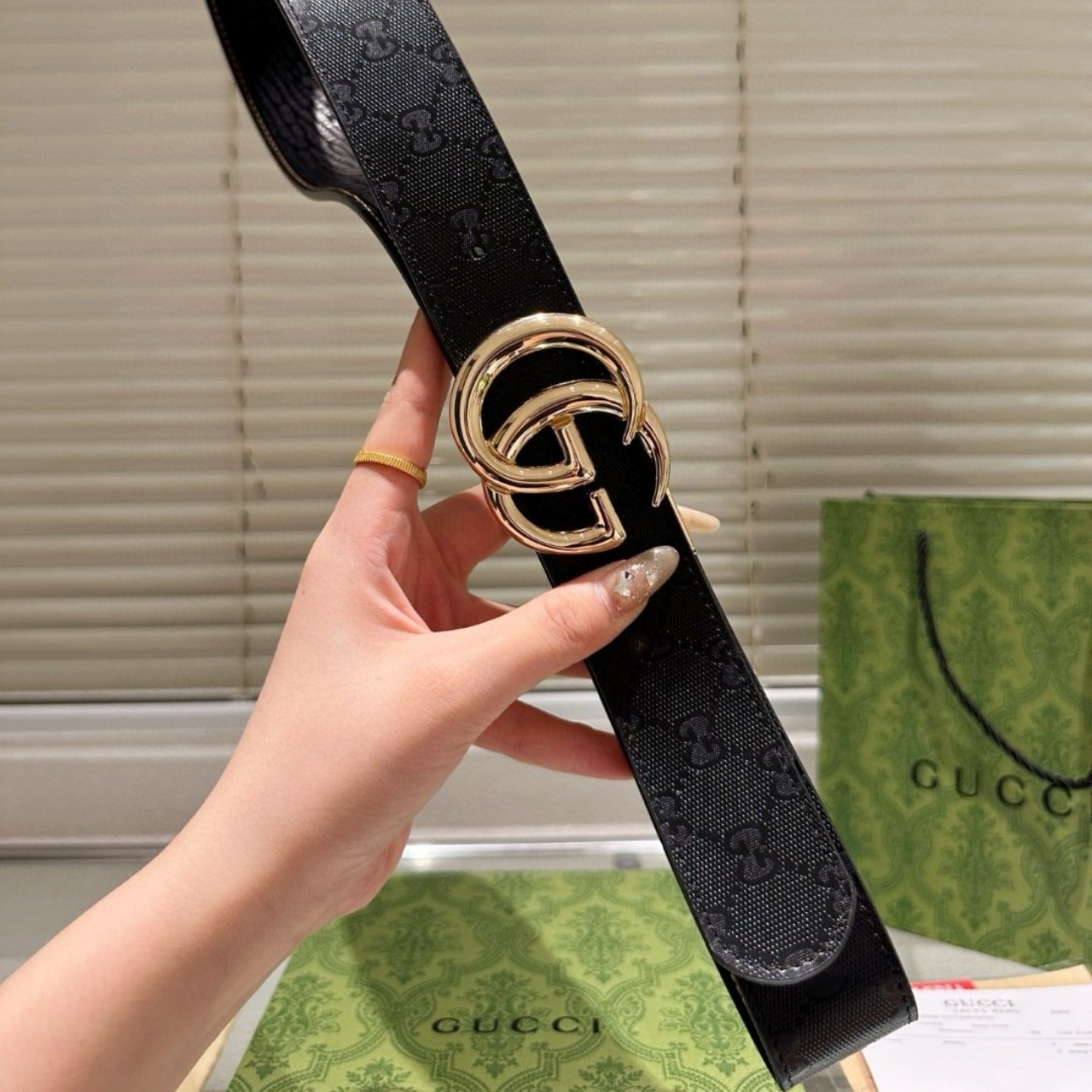 Gvc*1 Milano Belt Black Gg Leather 802949 Aad5L 1000