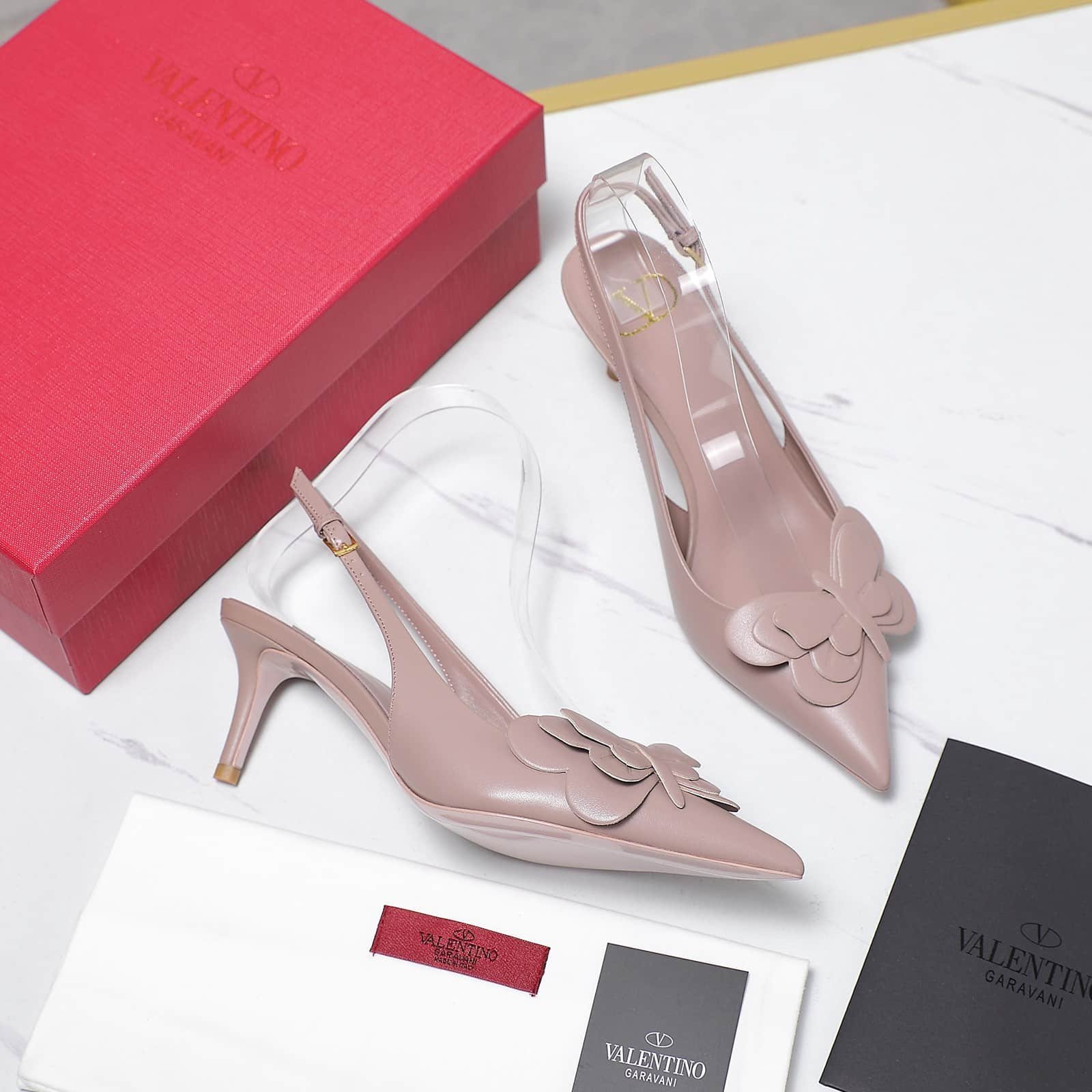Va1e*ntin0 Garavani Papier Phalène Slingback Pumps Pink
