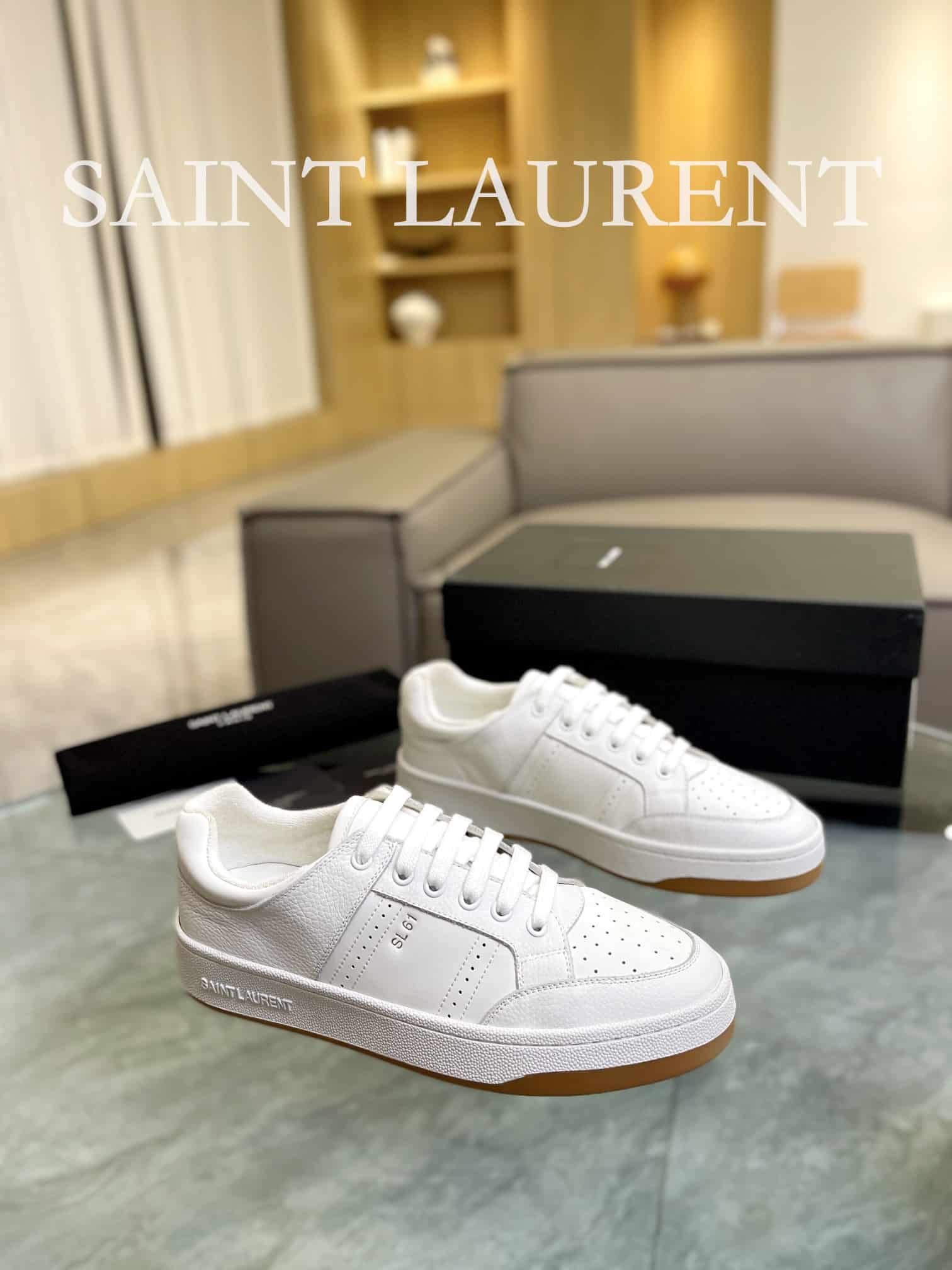 Sa1nt Lau*nt Perforated Leather Sneaker White