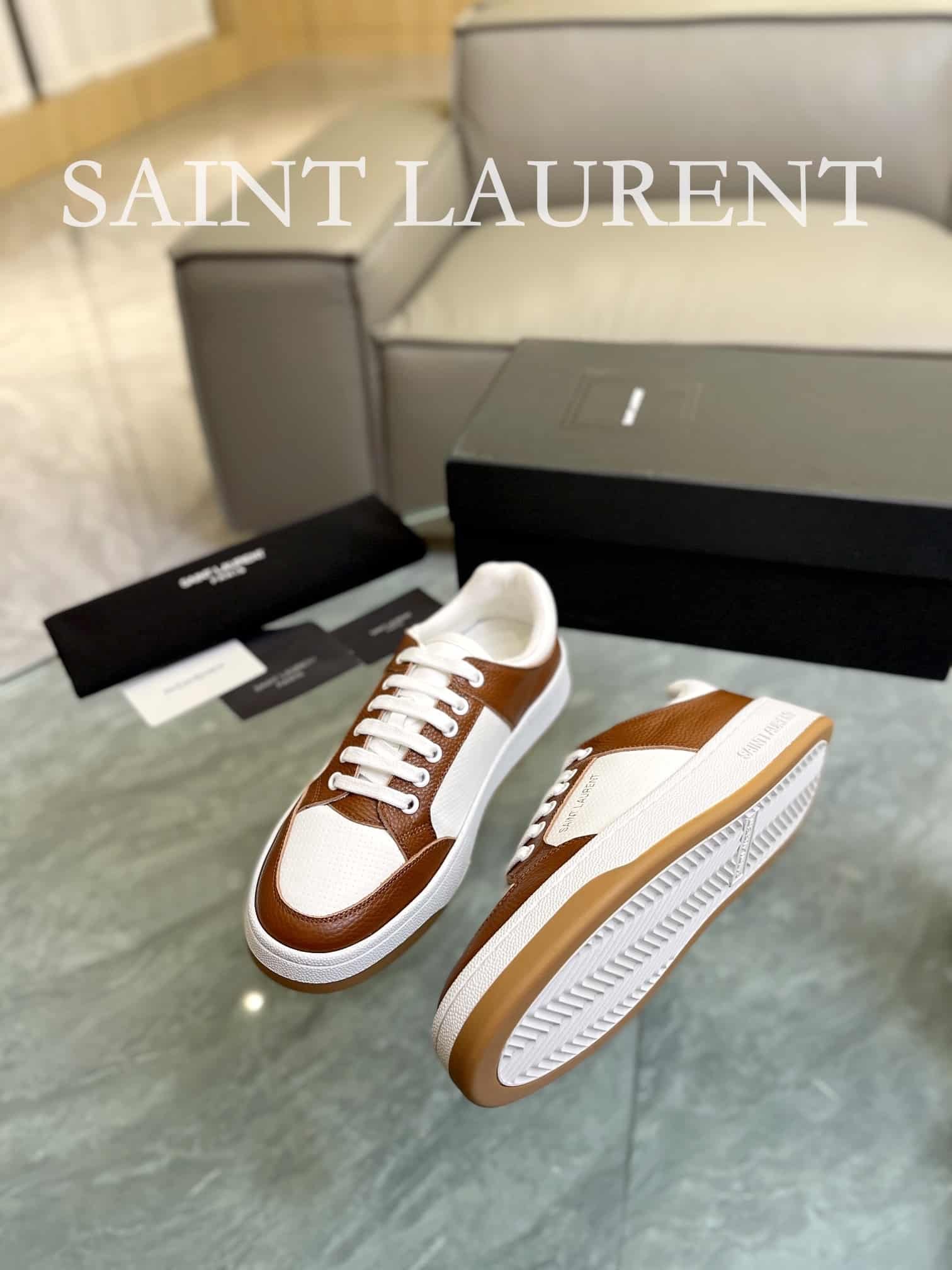 Sa1nt Lau*nt Perforated Leather Sneaker Brown