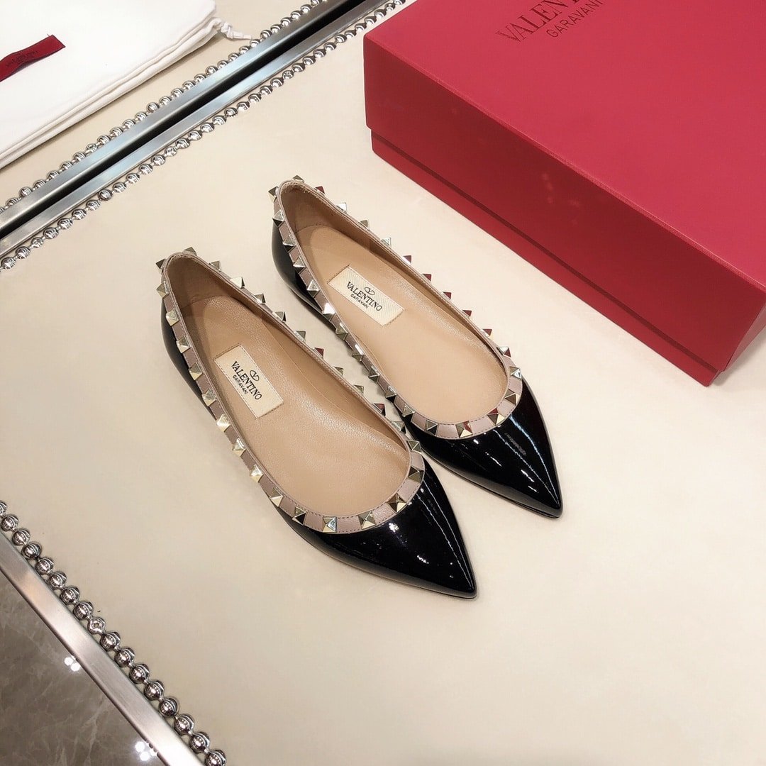 Va1e*ntin0 Patent Rockstud Ballet Flat Black 5W2S0403Vnw N91