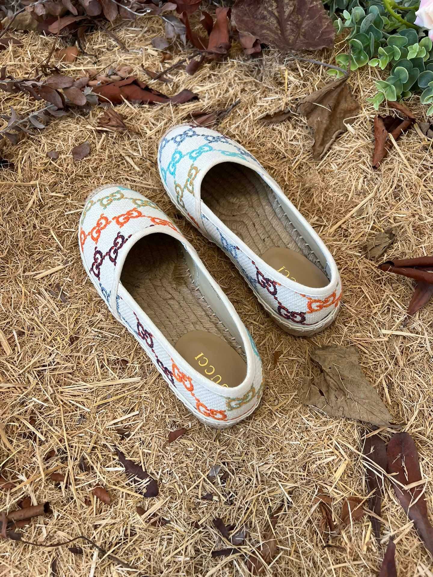 Gvc*1 Women’S Gg Espadrille Sandal Linen Canvas Platform Rubber In Multicolor 78036 Uft70 8470