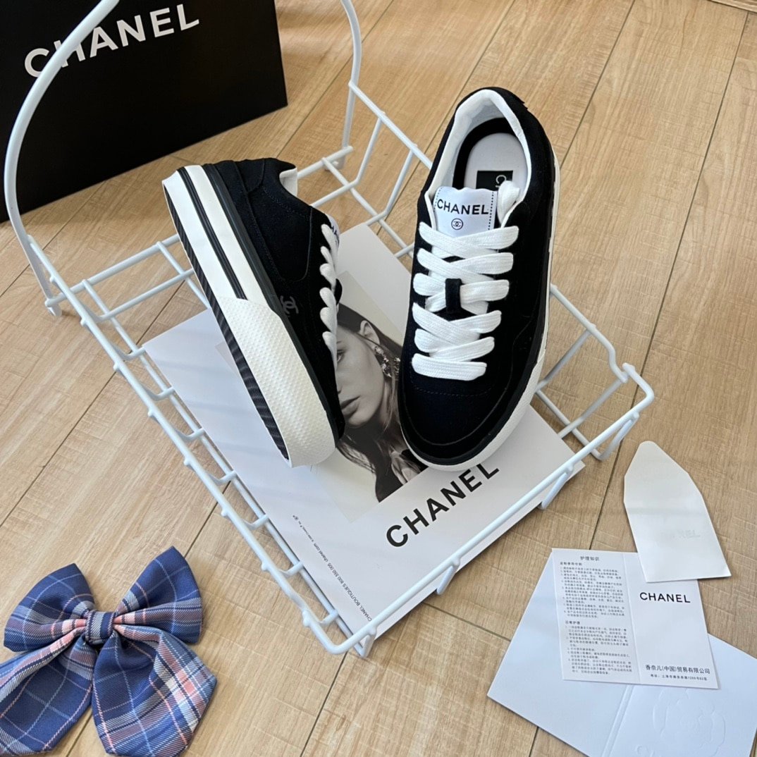 Ch**el Suede Leather Runners Black
