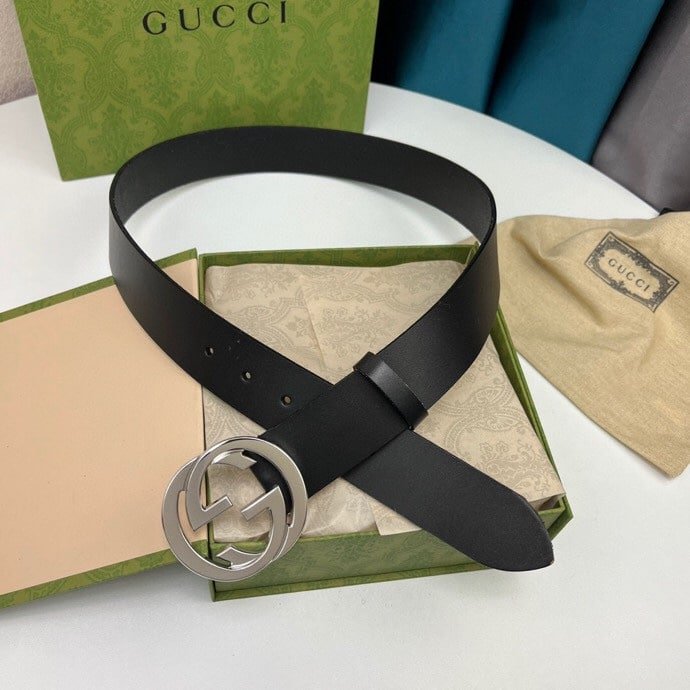 Gvc*1 Leather Belt With Gold Interlocking G 4Cm
