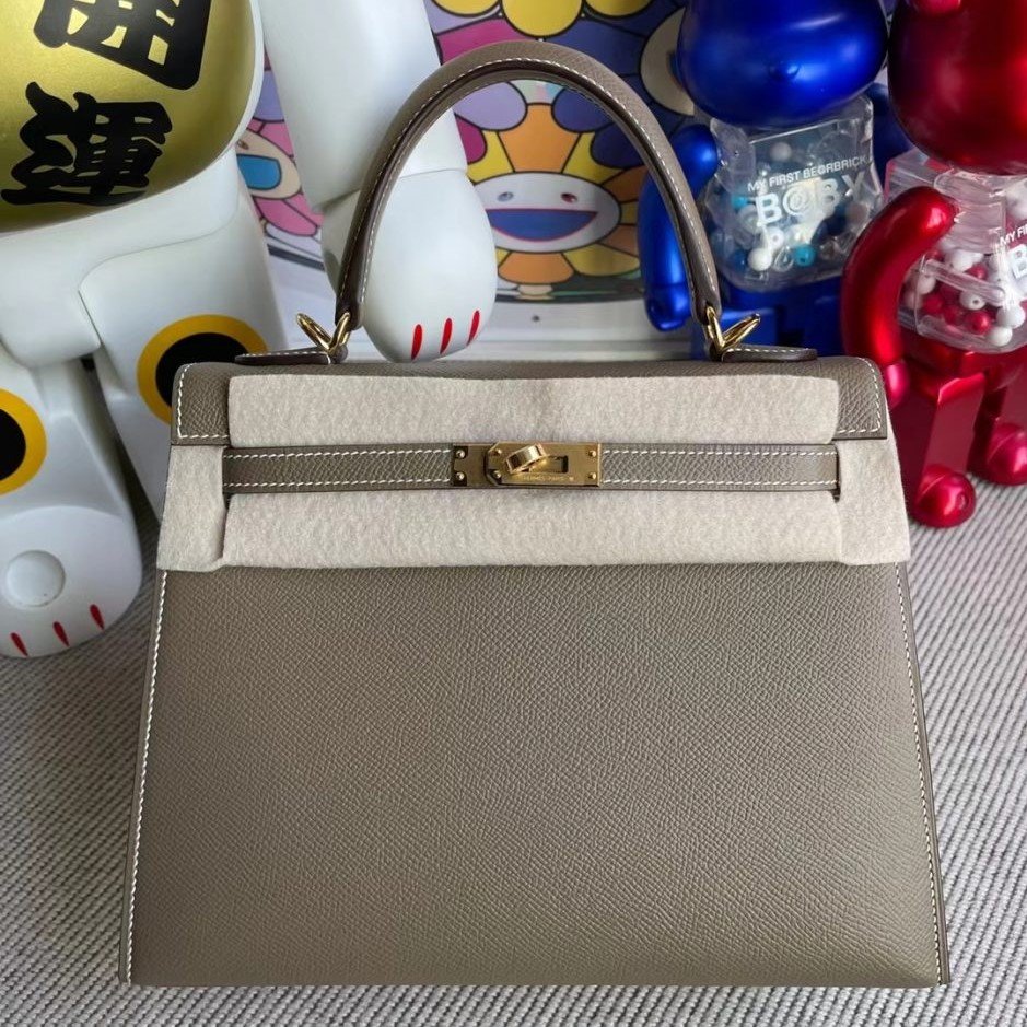 H**me5 Kelly Epsom Ck18 Etoupe Gold Hardware 25Cm